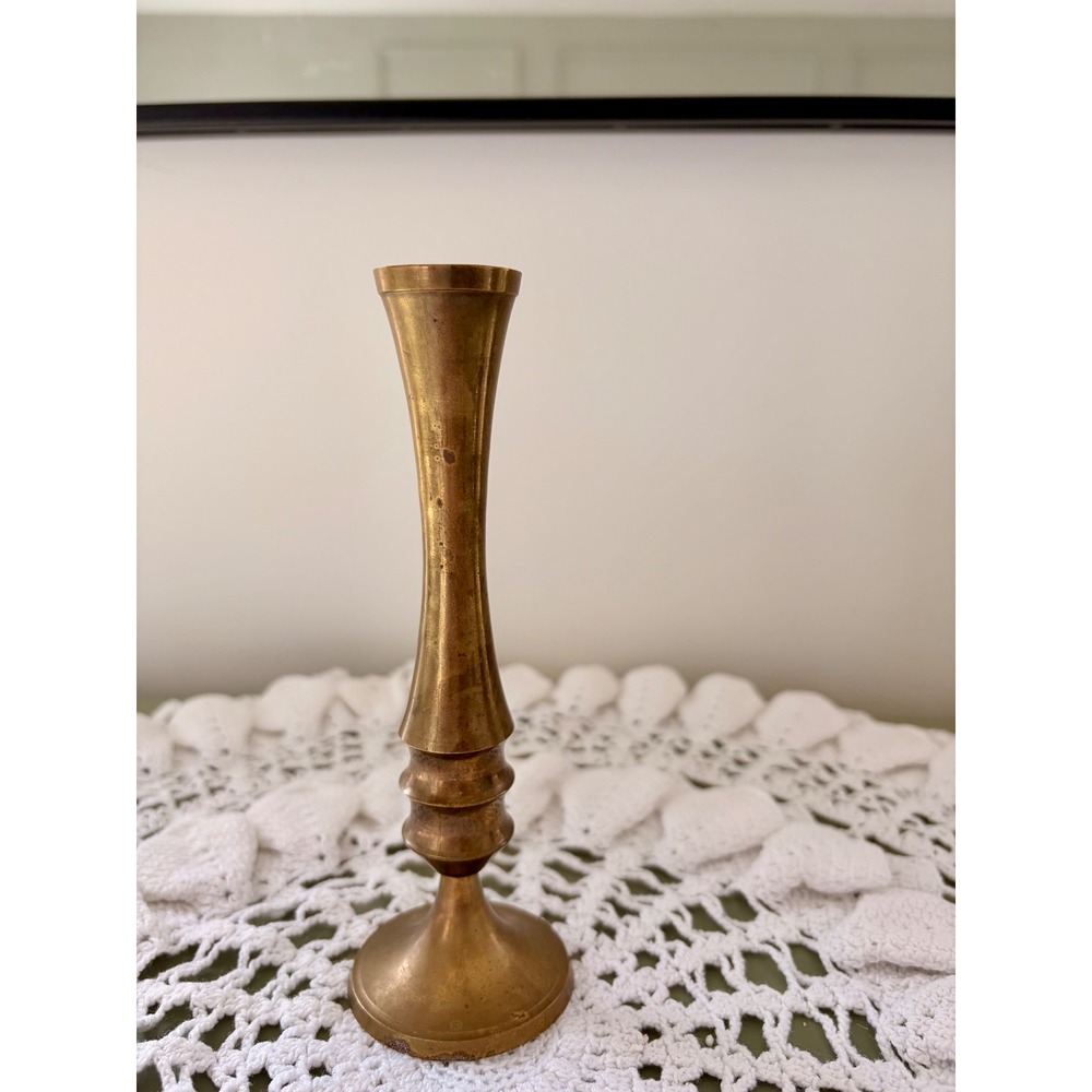 Vintage Solid Brass Bud Vase – Tall Brass Single Stem Vase